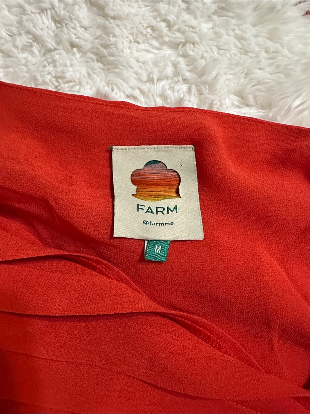 FARM Rio Rose One Shoulder Rosette Pleated Chiffon Blouse Coral Red Size M - Picture 11 of 15
